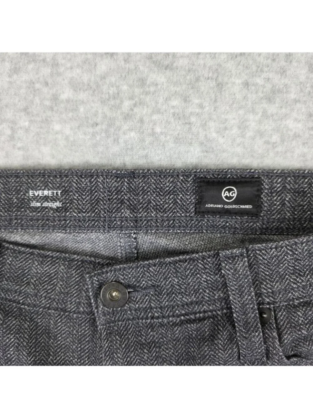 AG Adriano Goldschmied Everett Pants Mens 34x34 Gray Herringbone Slim Straight